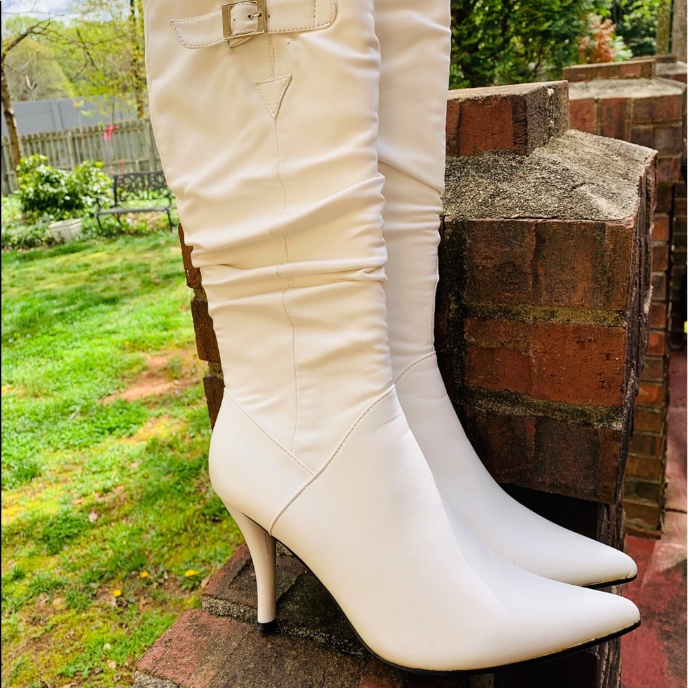 Breckelle’s white leather knee high boots